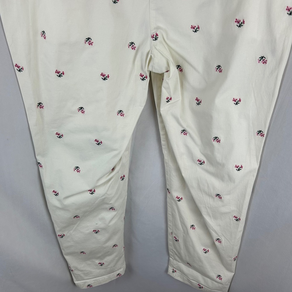 Talbots Womens 16 Relaxed Chino Pants Ivory Pink Floral Embroidered Straight Leg - Picture 7 of 9